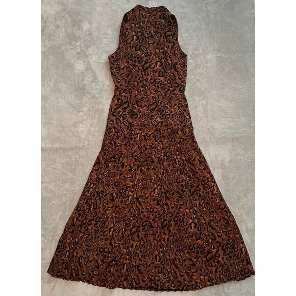 Vintage Jones New York Maxi Dress Women Size 8 Leopard Print Pleated Sleeveless - Picture 4 of 15